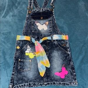 Denim Overall Dress with Butterfly Patches